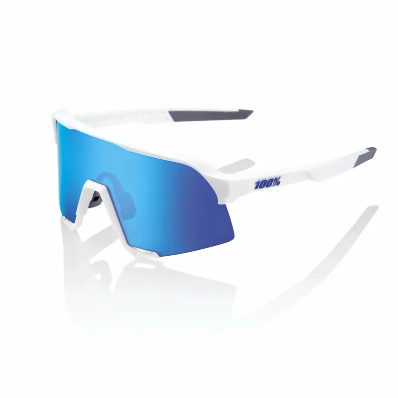 100% S3 Glasses In Matte White/HiPER Blue Multilayer Mirror Lens 