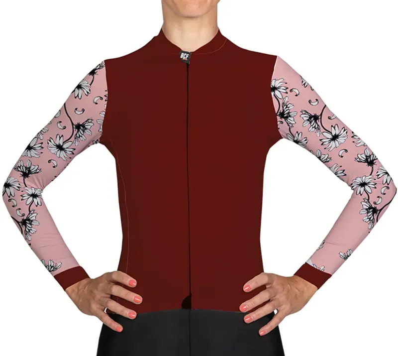 BCF Women's Gravel Long Sleeve Jersey in Bourgogne/Salmon