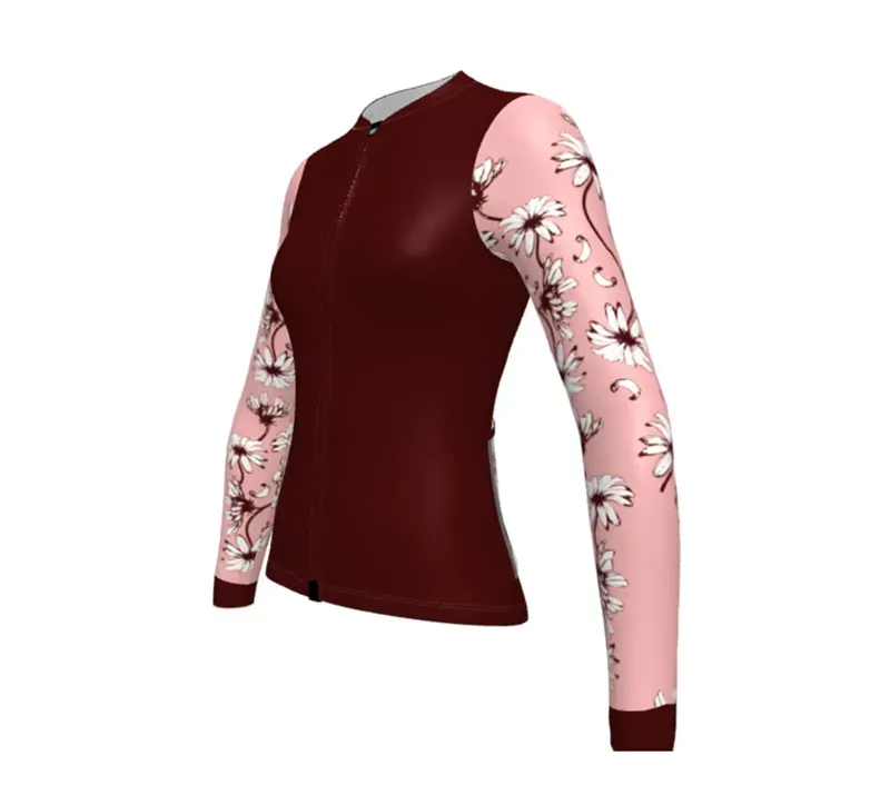 BCF Women's Gravel Long Sleeve Jersey in Bourgogne/Salmon-1