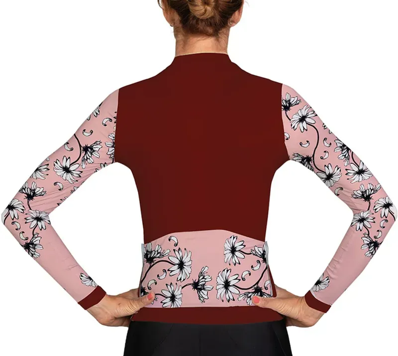 BCF Women's Gravel Long Sleeve Jersey in Bourgogne/Salmon-2