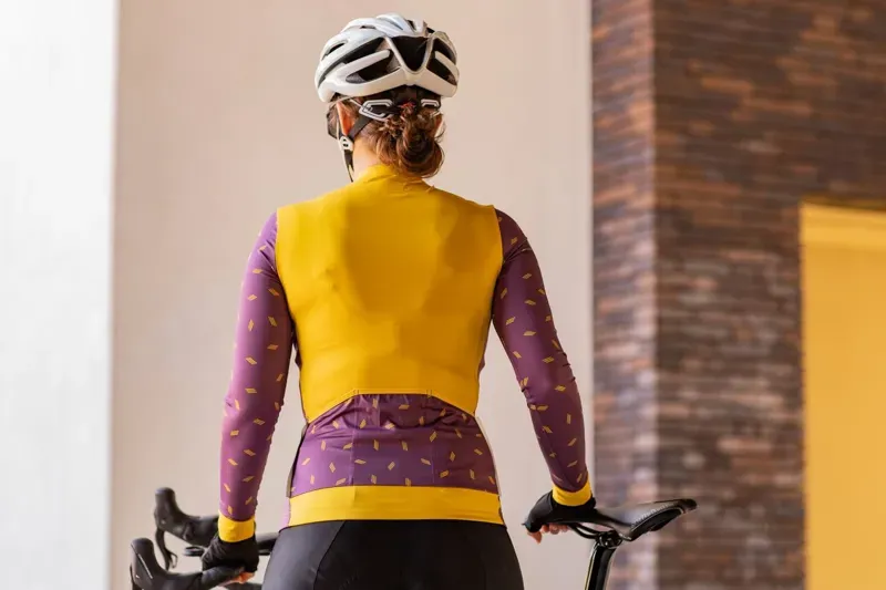 BCF Women's Gravel Long Sleeve Jersey in Mustard/Merlot-6