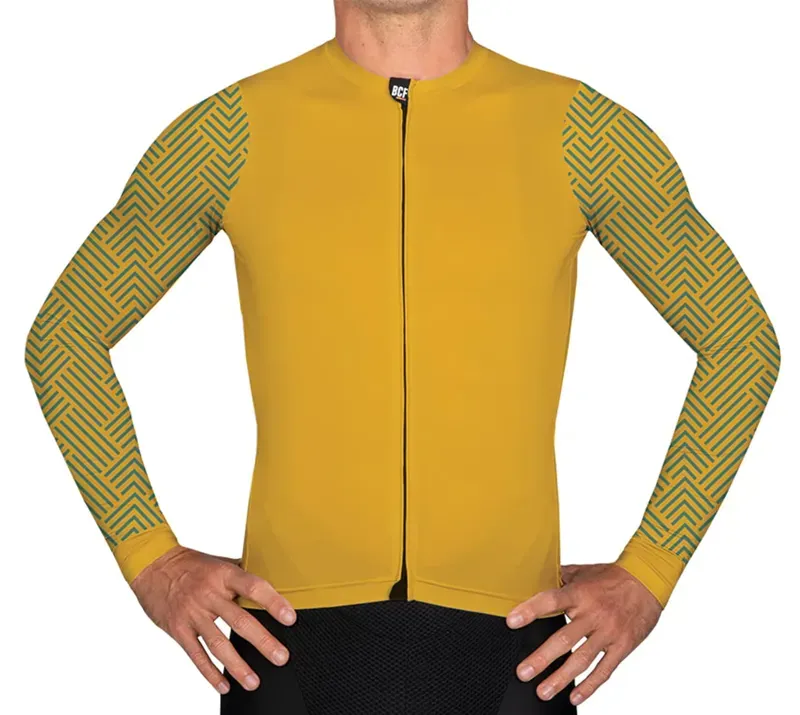 BCF Gravel XS Long Sleeve Jersey in Mustard/Forest