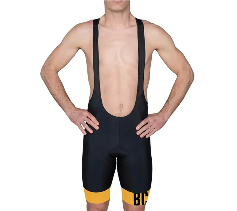 BCF Performance Long Cut Bib Short in Black/Mustard