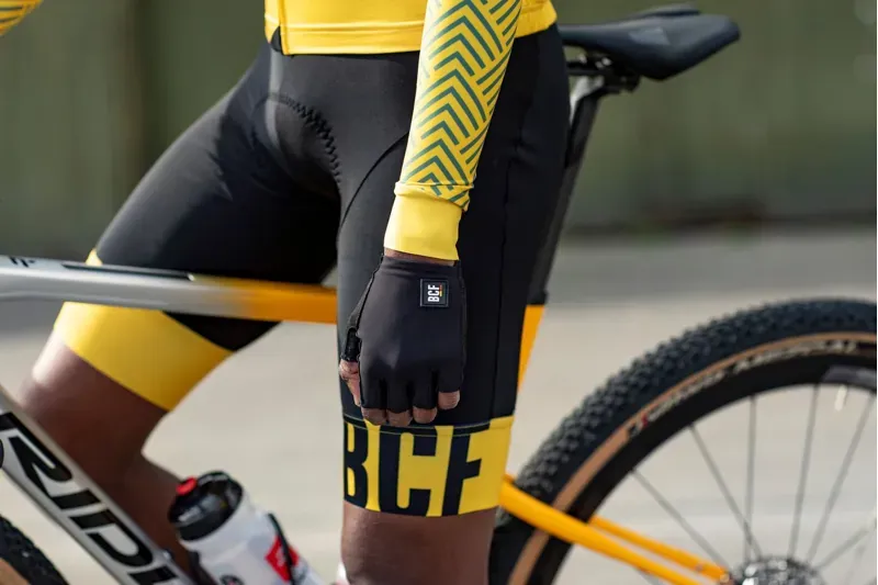 BCF Performance Long Cut Bib Short in Black/Mustard-4