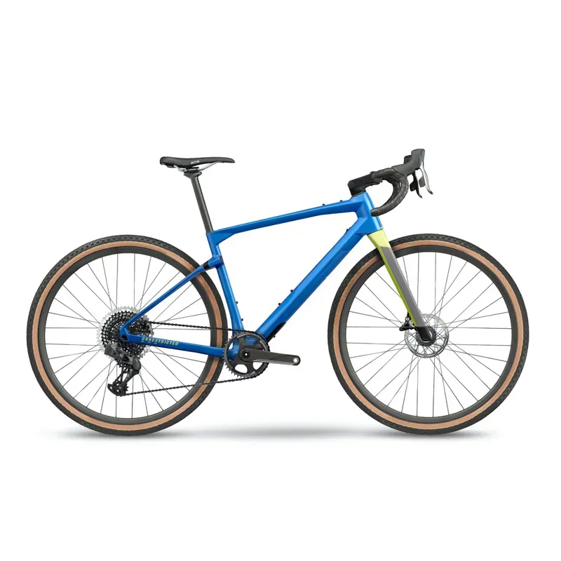 2022 BMC Unrestricted 01 Two Force Axs Eagle Gravel Bike in Metallic Blue/Sunbeam Yellow