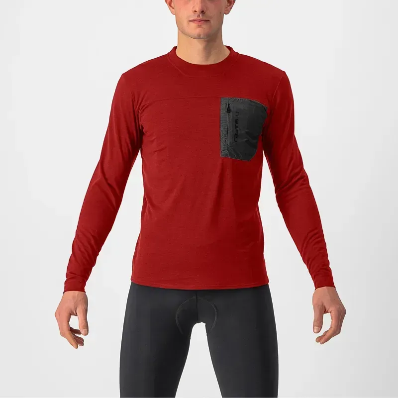 Castelli Unlimited Merino Long Sleeve T-Shirt in Red Ochre/Dark Grey
