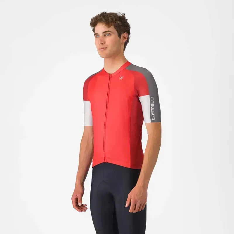 Castelli Entrata 6 Jersey in Red/Smoky Grey/Silver Grey