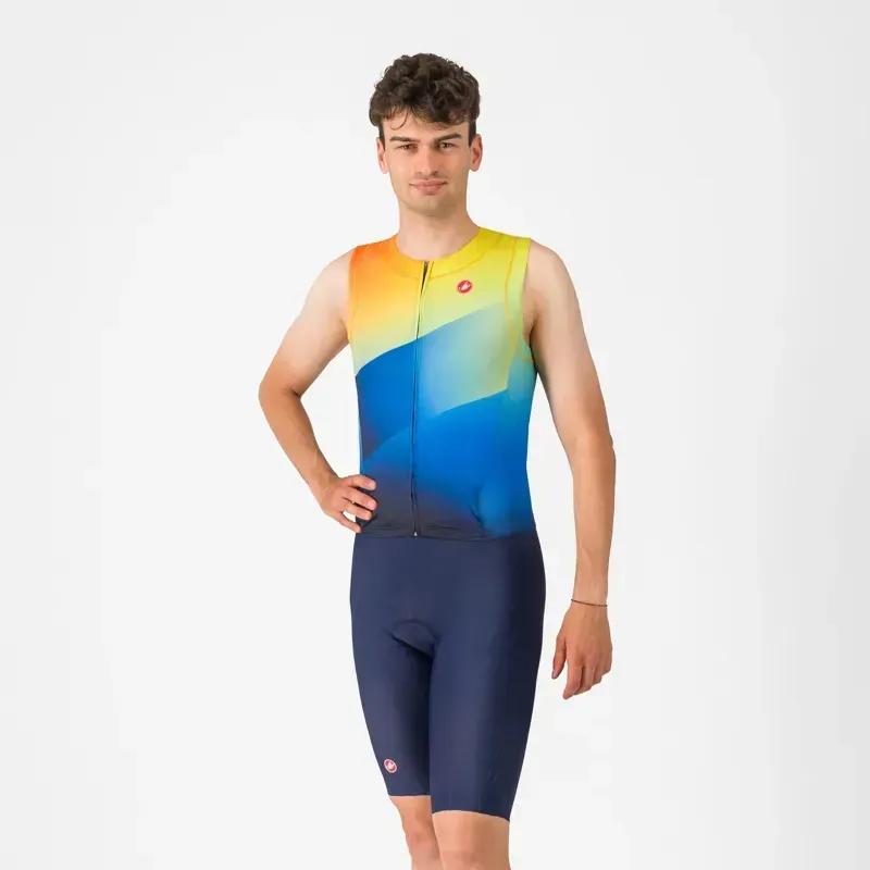Castelli Free Sanremo 3 Sleeveless Suit in Belgian Blue/Multicolour/Vivid Orange