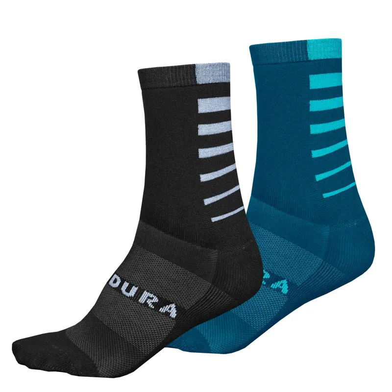2020 Endura Coolmax Stripe Socks Twin Pack In Blue