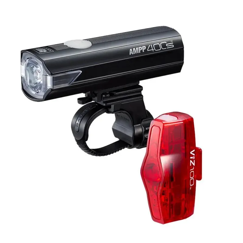 Cateye Ampp 400S/Viz 100 Bike Light Set in Black/Red