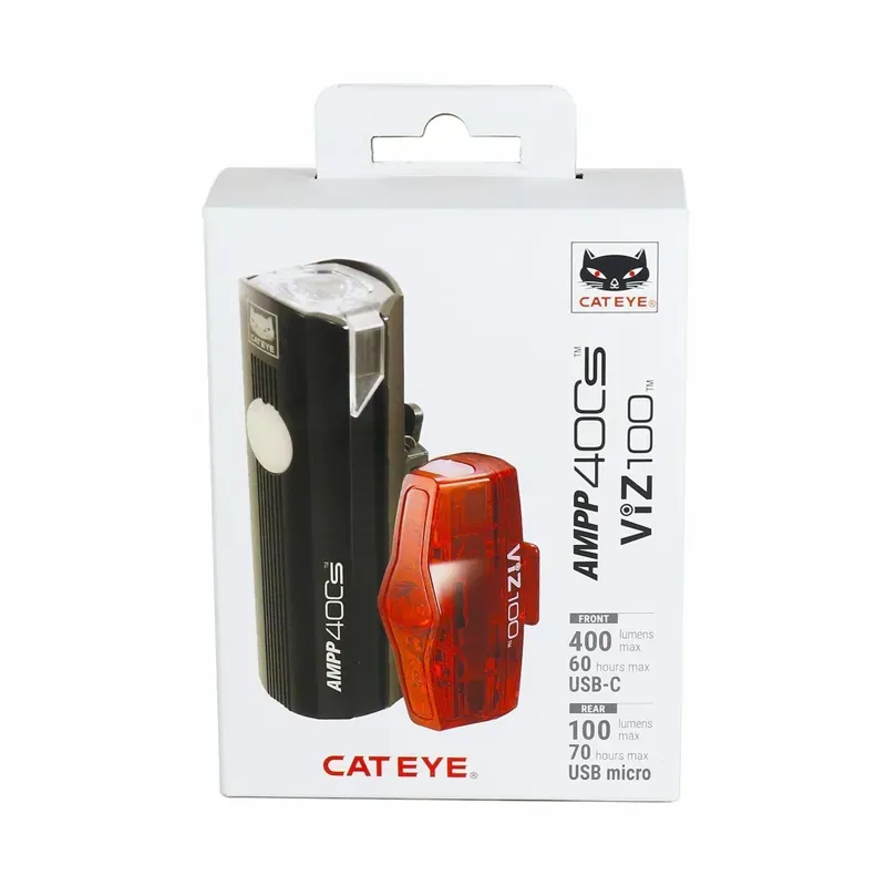 Cateye Ampp 400S/Viz 100 Bike Light Set in Black/Red-2