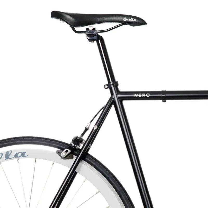 Quella Nero Steel Single Speed Bike in Black with White Wheelset-4